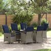vidaXL Table and Chair Set with Cushion 7 pcs Grey PE Rattan