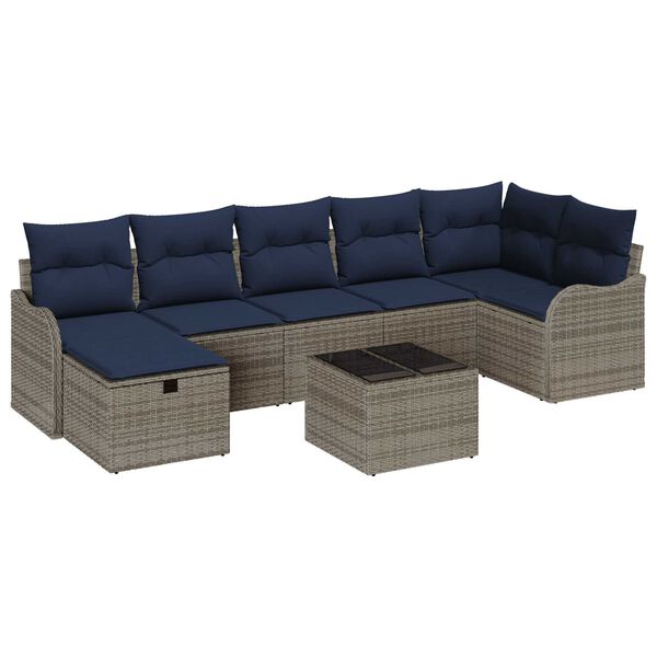 vidaXL 8 Piece Garden Sofa Set with Cushions Grey Poly Rattan