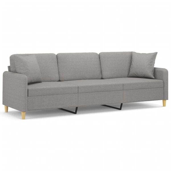 vidaXL 3-Seater Sofa with Pillows&Cushions Light Grey 210 cm Fabric