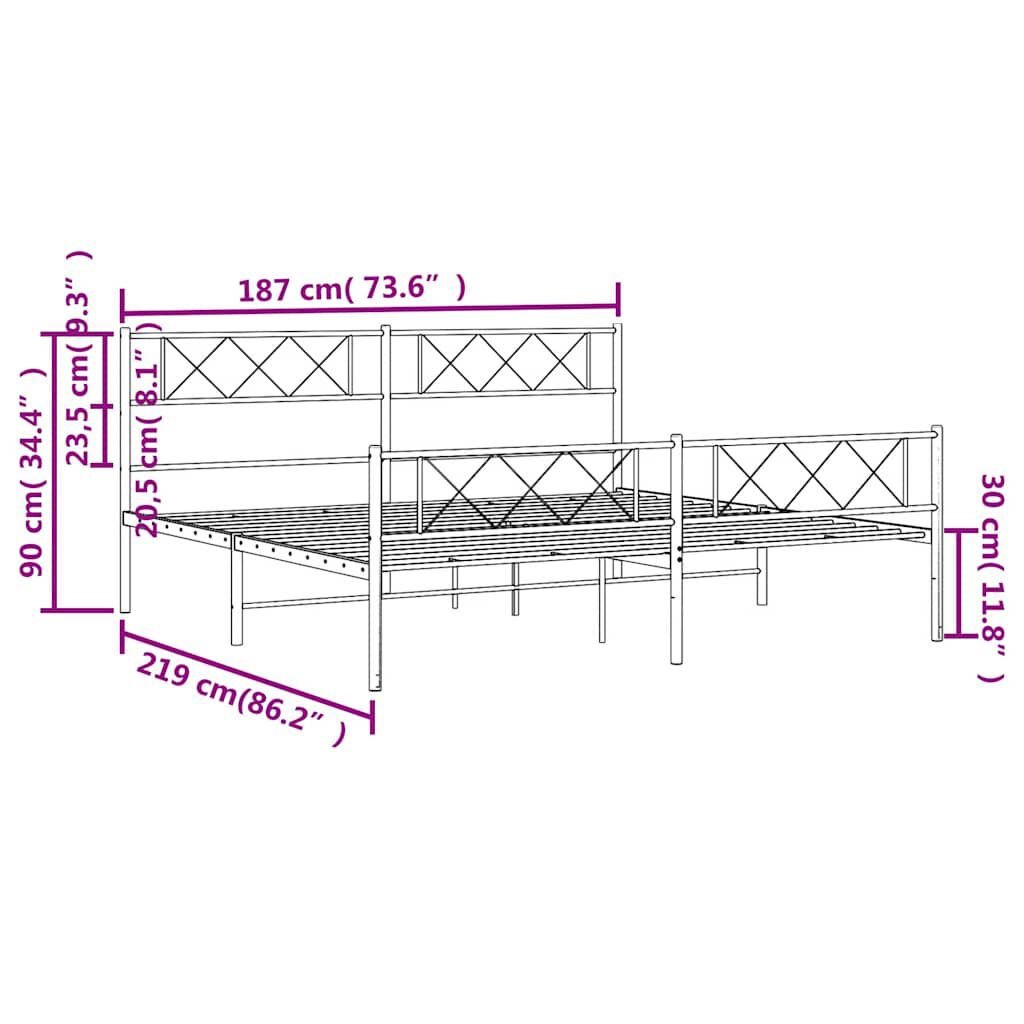 vidaXL Metal Bed Frame without Mattress with Footboard White 183x213cm