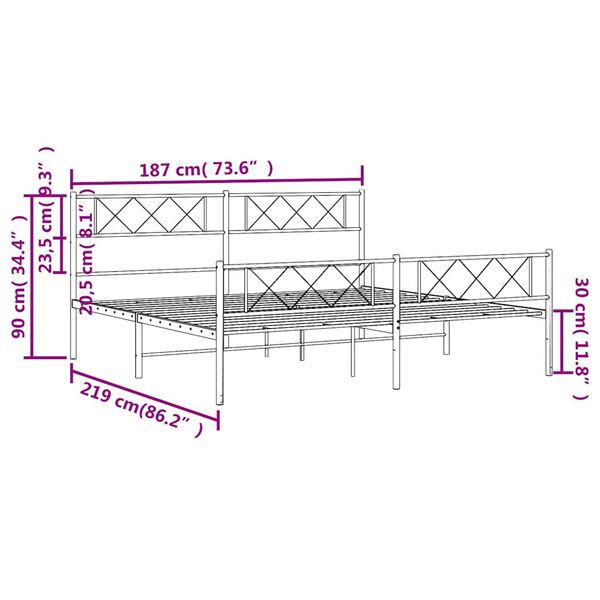 vidaXL Metal Bed Frame without Mattress with Footboard White 183x213cm
