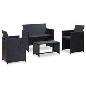 vidaXL 4 Piece Garden Lounge Set with Cushions Poly Rattan Black