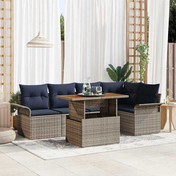 vidaXL Garden Sofa Set 6 pcs Grey and navy blue 100 x 55 x 73 cm