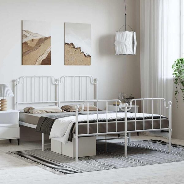 vidaXL Metal Bed Frame without Mattress with Footboard&nbsp;White 150x200cm