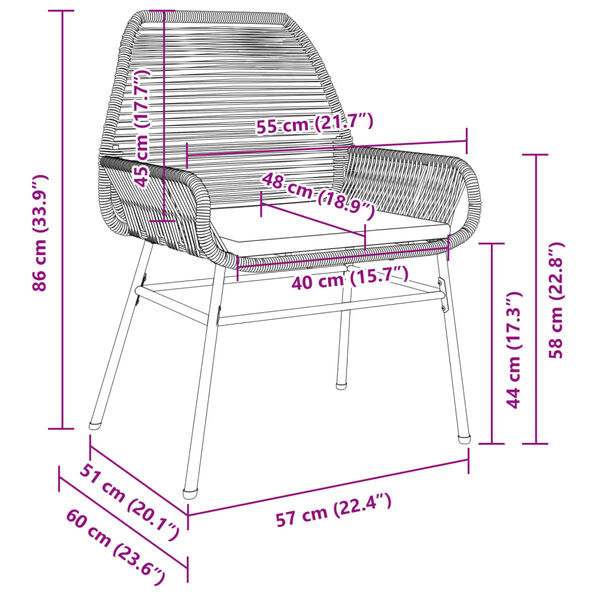 vidaXL Garden Chairs 2 pcs with Cushions Brown Poly Rattan