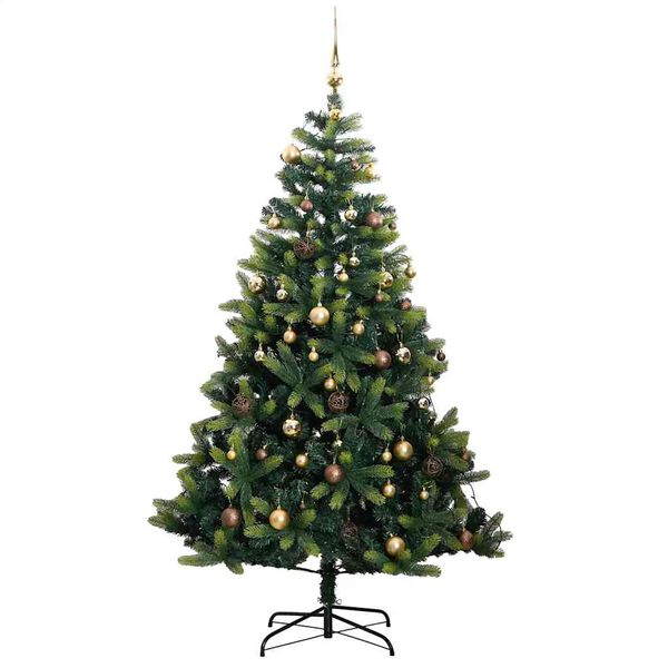 vidaXL Artificial Hinged Christmas Tree 300 LEDs & Ball Set 210 cm
