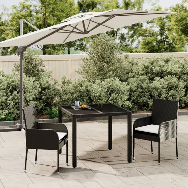 vidaXL 3 Piece Garden Dining Set with Cushions Black Poly Rattan
