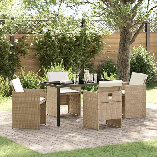 vidaXL Garden Dining Set with Cushion 5 pcs Beige Poly Rattan