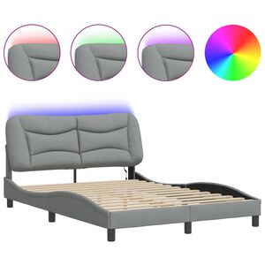 vidaXL Bed Frame with LED without Mattress "Hvar" Light Grey 137x190 cm Fabric