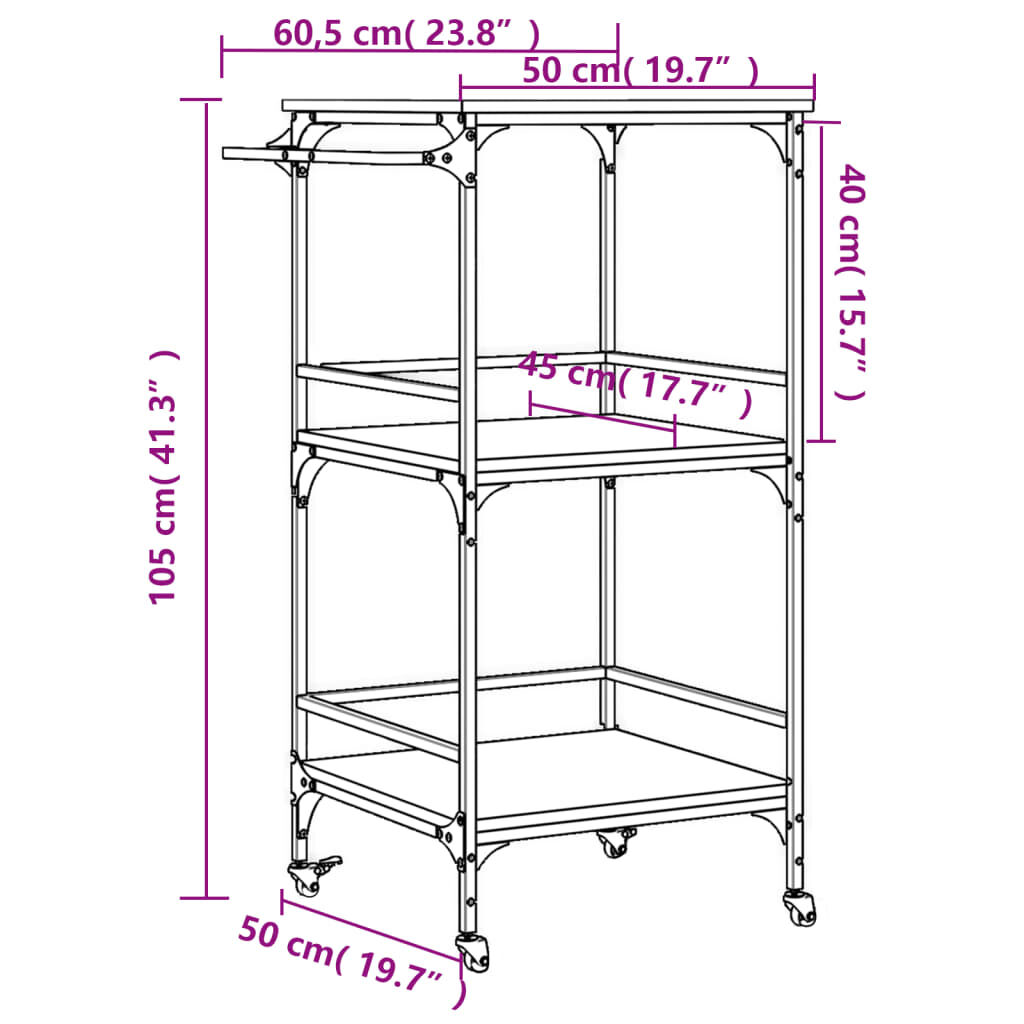 vidaXL Kitchen Trolley Black 60.5x50x105 cm Engineered Wood