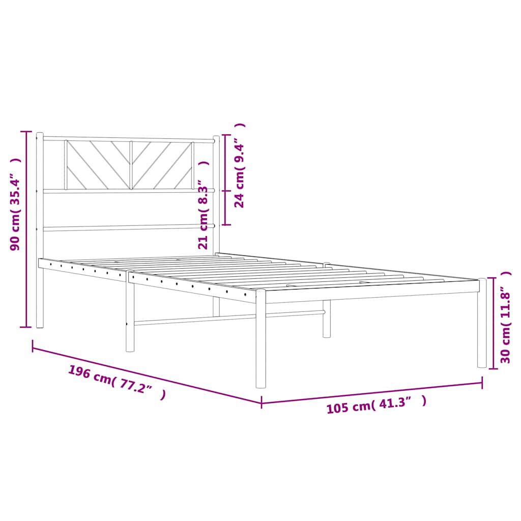 vidaXL Metal Bed Frame without Mattress with Headboard White 100x190cm