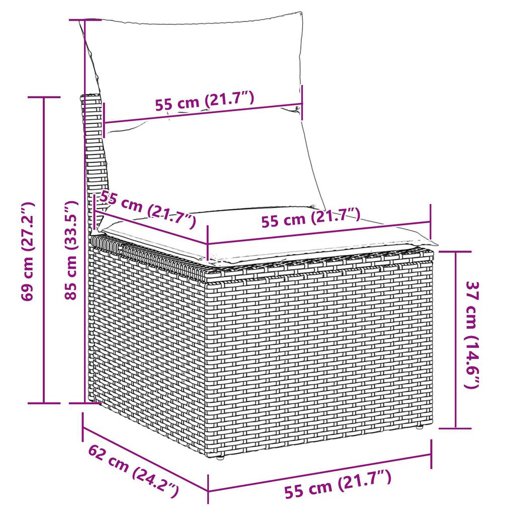 vidaXL 9 Piece Garden Sofa Set with Cushions Grey Poly Rattan
