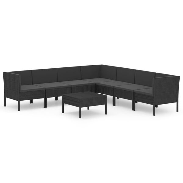 vidaXL 8 Piece Garden Lounge Set with Cushions Poly Rattan Black