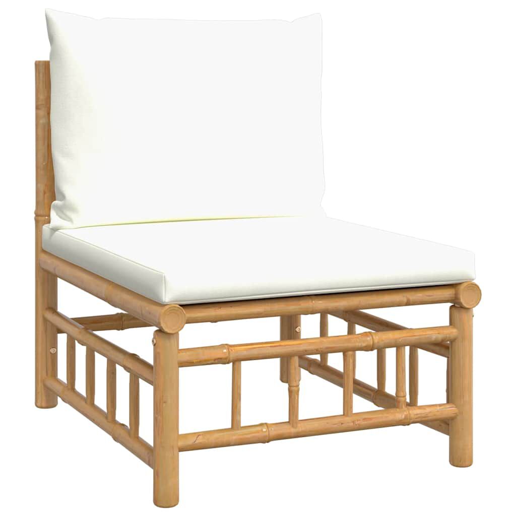 vidaXL Garden Middle Sofa with Cream White Cushions Bamboo