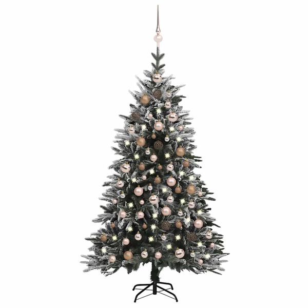 vidaXL Artificial Christmas Tree LED&Ball Set&Flocked Snow 180cm PVC&PE