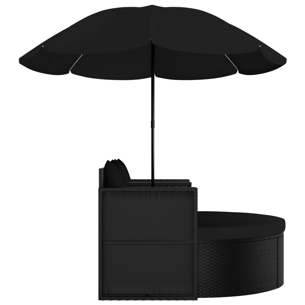 vidaXL Garden Bed with Parasol Poly Rattan Black