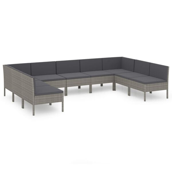 vidaXL 9 Piece Garden Lounge Set with Cushions Poly Rattan Grey