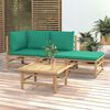 vidaXL 4 Piece Garden Lounge Set with Green Cushions Bamboo