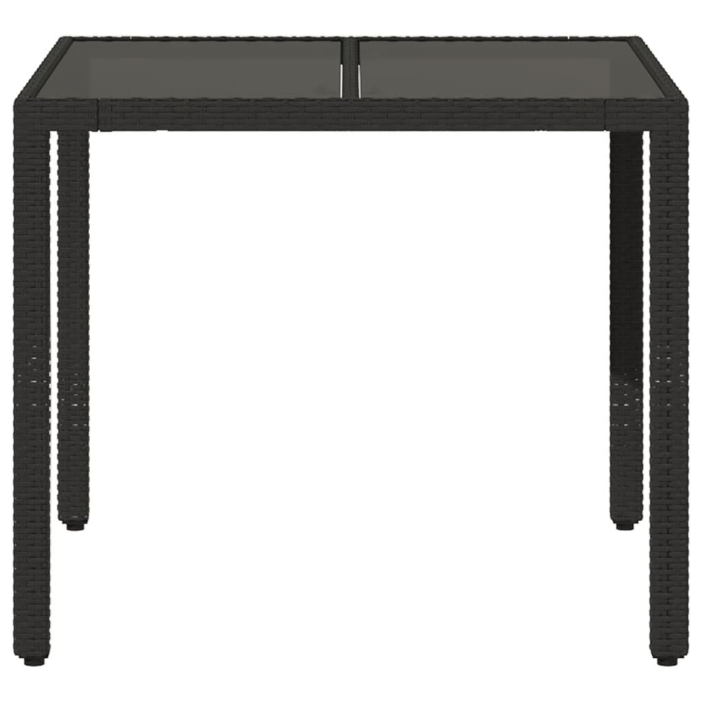 vidaXL Garden Table with Glass Top Black 90x90x75 cm Poly Rattan