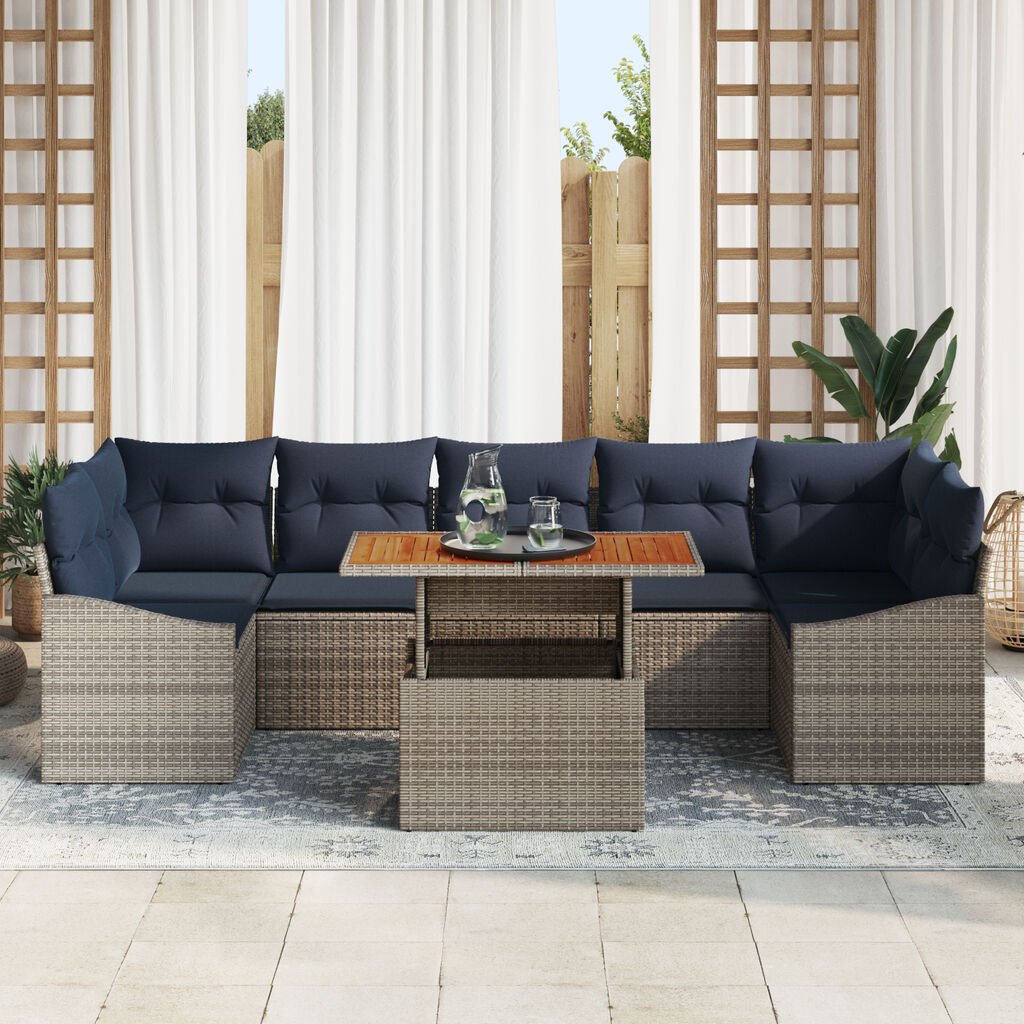 vidaXL 8 Piece Garden Sofa Set with Cushions Grey Poly Rattan Acacia