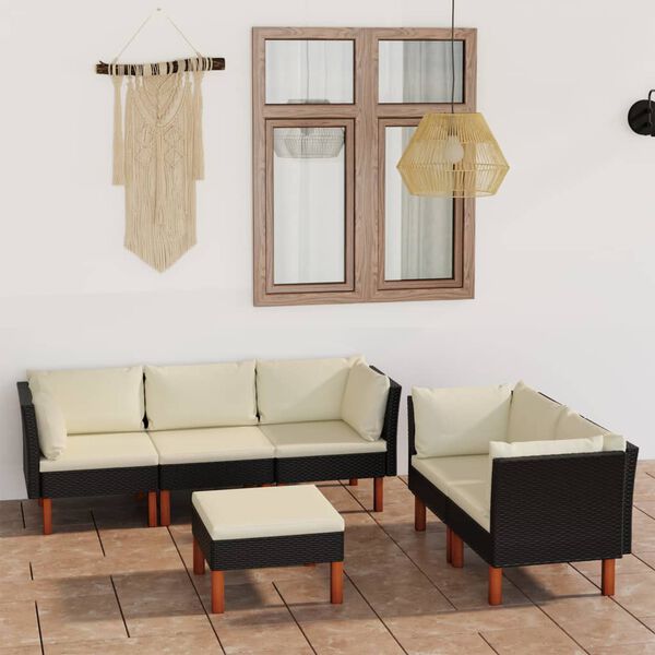 vidaXL 6 Piece Garden Lounge Set with Cushions Poly Rattan Black