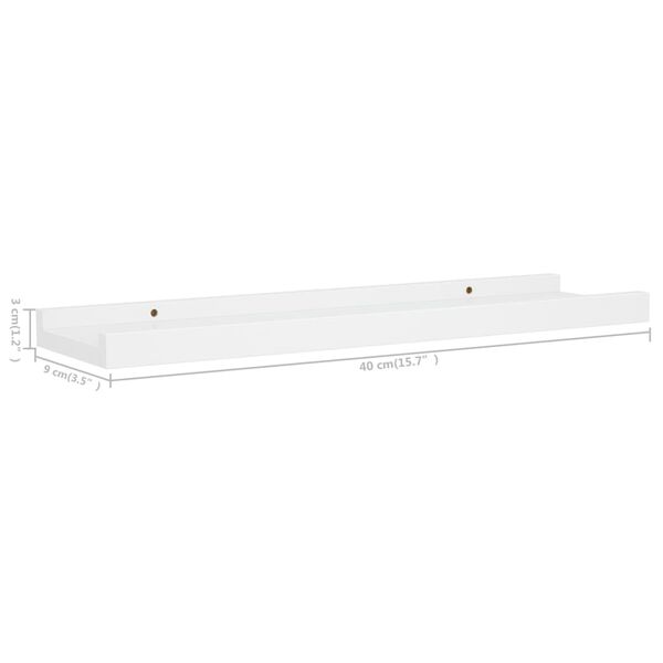 vidaXL Picture Frame Ledge Shelves 2 pcs White 40x9x3 cm MDF
