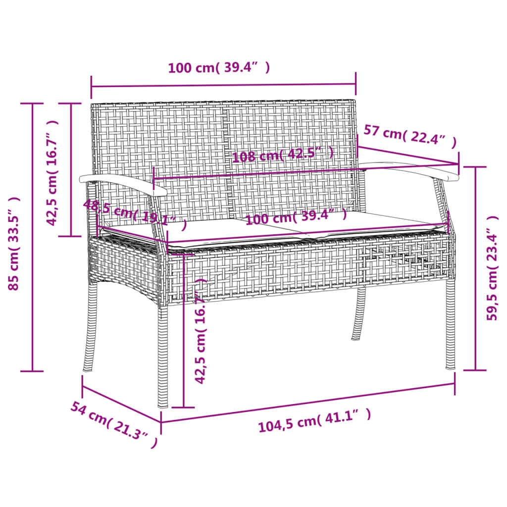 vidaXL Garden Bench with Cushion Black Poly Rattan Acacia Wood