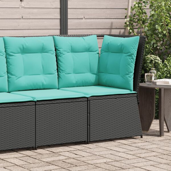 vidaXL Garden Sofa Corner with Cushions Black Poly Rattan