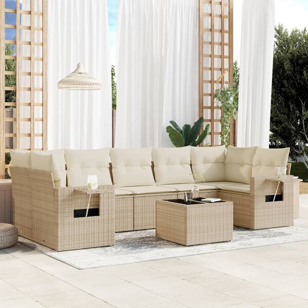 vidaXL 8 Piece Garden Sofa Set with Cushions Beige Poly Rattan