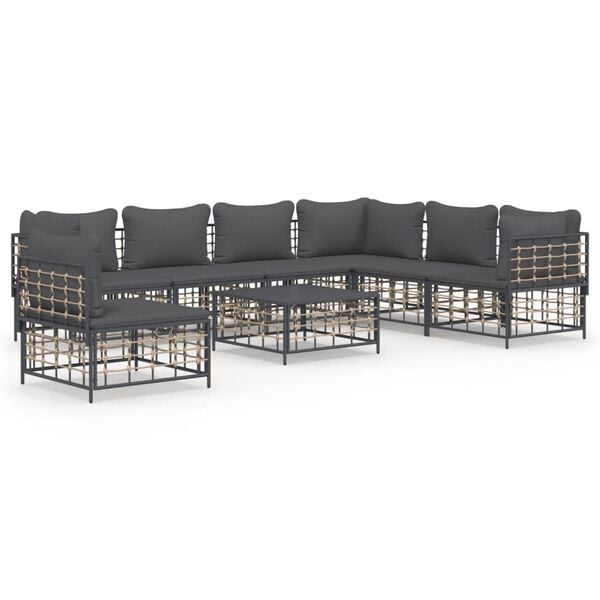 vidaXL 8 Piece Garden Lounge Set with Cushions Anthracite Poly Rattan