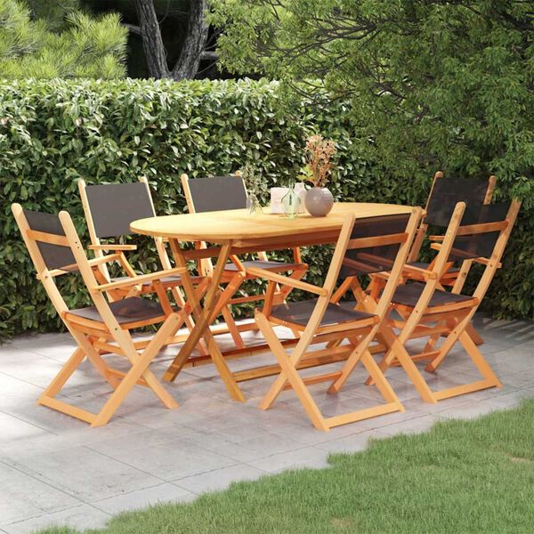 vidaXL 7 Piece Outdoor Dining Set Black Eucalyptus Wood&Textilene