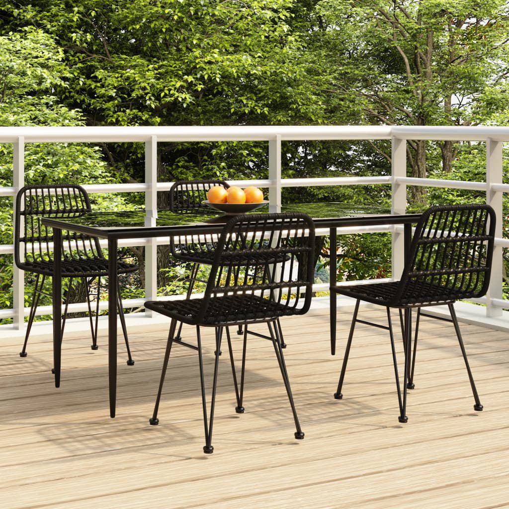 vidaXL 5 Piece Garden Dining Set Black Poly Rattan