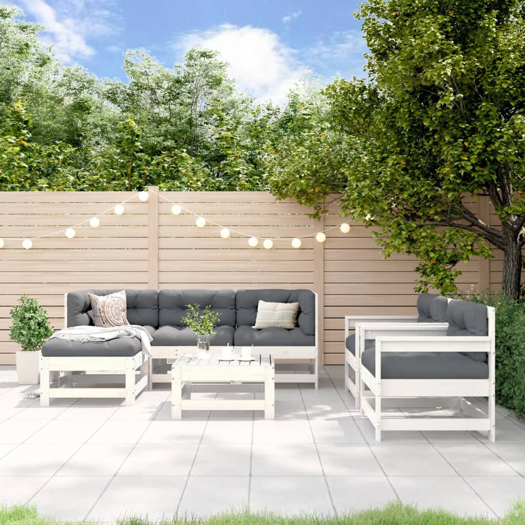 vidaXL 7 Piece Garden Lounge Set White Solid Wood Pine