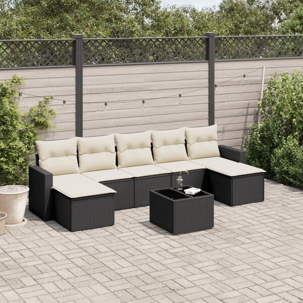 vidaXL 8 Piece Garden Sofa Set with Cushions Black Poly Rattan