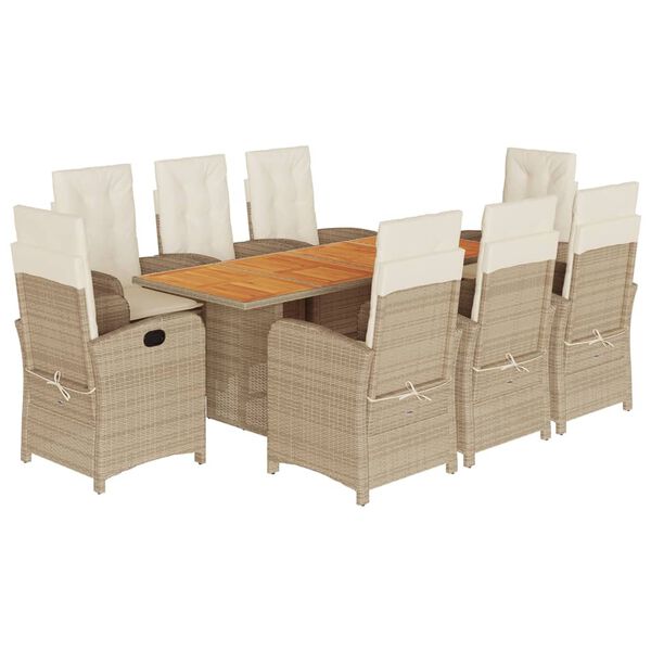 vidaXL 9 Piece Garden Dining Set with Cushions Beige Poly Rattan