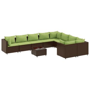 vidaXL 10 Piece Garden Sofa Set with Cushions Brown Poly Rattan