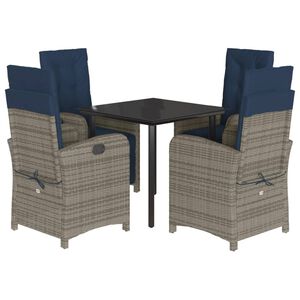 vidaXL 5 Piece Garden Dining Set with Cushions Grey Poly Rattan