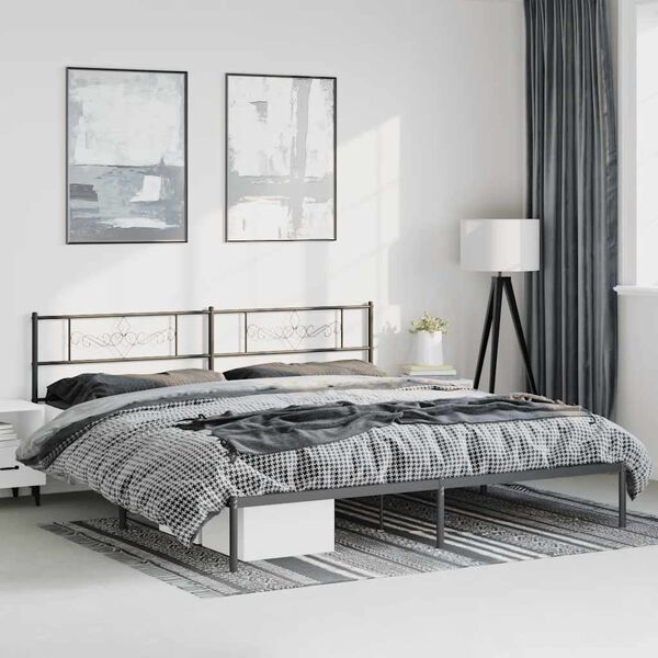 vidaXL Metal Bed Frame without Mattress with Headboard Black 183x213cm