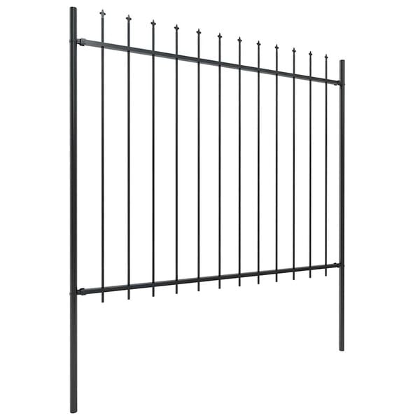 vidaXL Garden Fence with Spear Top Steel 714.5x150 cm Black