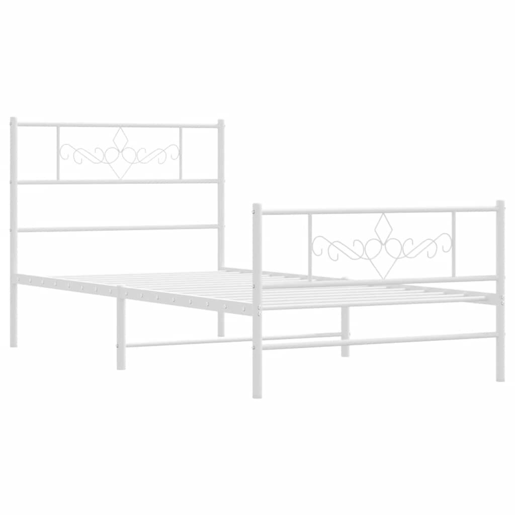vidaXL Metal Bed Frame without Mattress with Footboard White 100x200cm