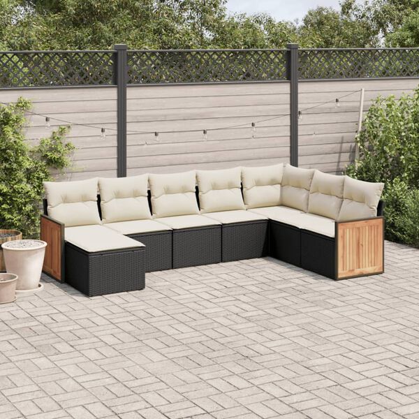 vidaXL 8 Piece Garden Sofa Set with Cushions Black Poly Rattan