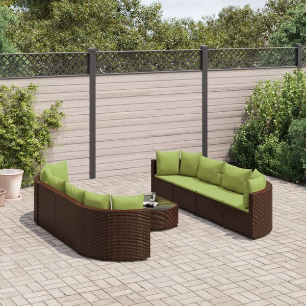 vidaXL 9 Piece Garden Sofa Set with Cushions Brown Poly Rattan