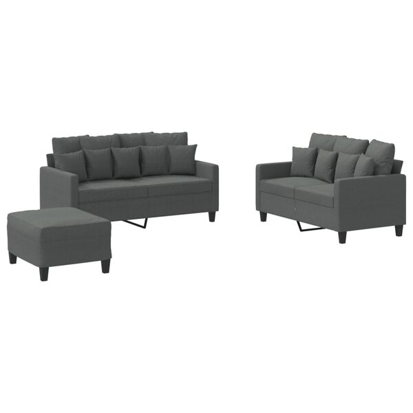vidaXL 3 Piece Sofa Set with Cushions Dark Grey Fabric