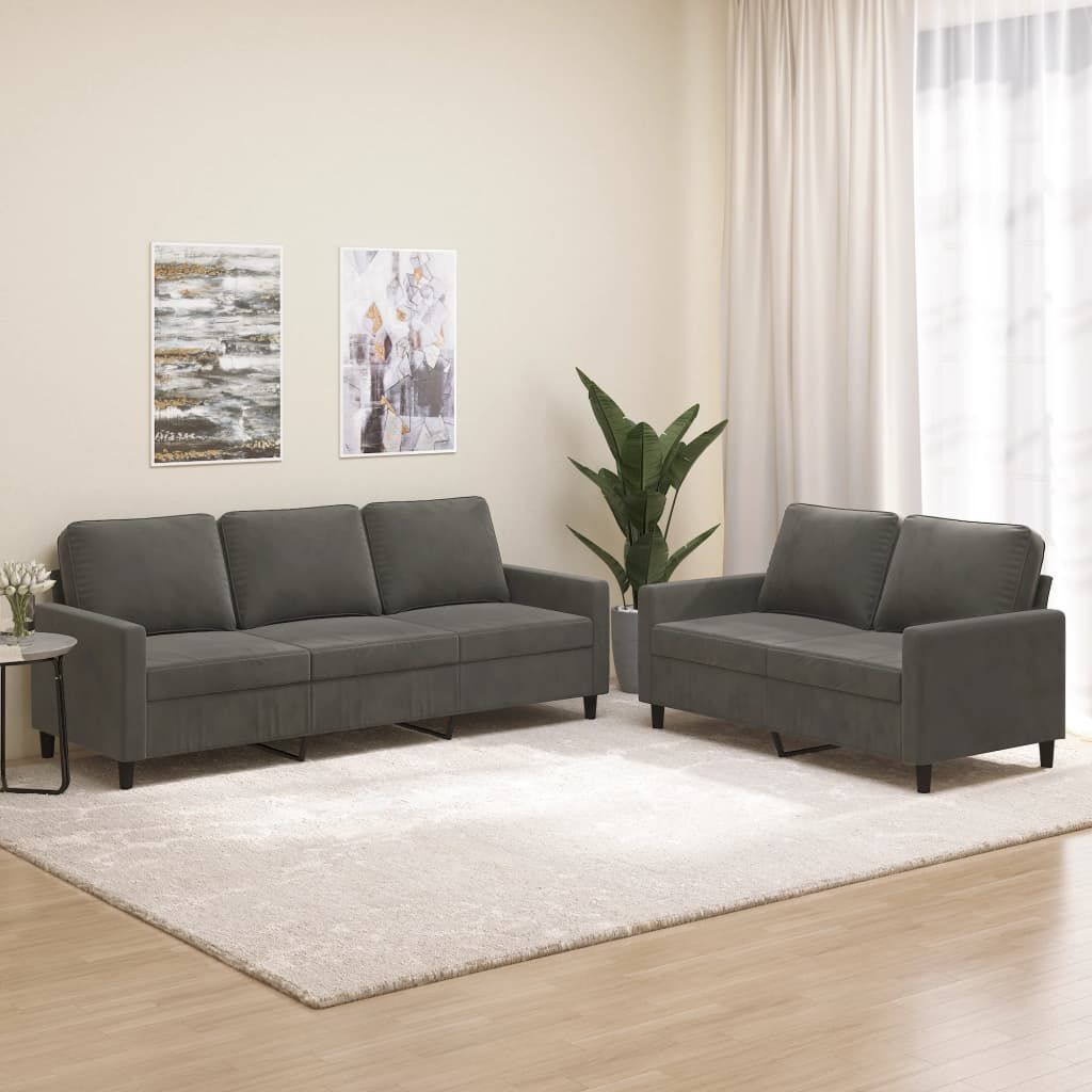vidaXL 2 Piece Sofa Set with Cushions Dark Grey Velvet