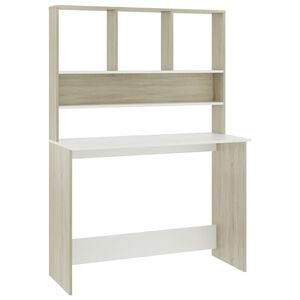 vidaXL Desk with Shelf White and Sonoma Oak 110x45x157 cm Engineered Wood