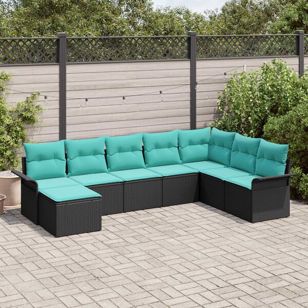vidaXL Garden Sofa Set with Cushion 8 pcs Black Poly rattan