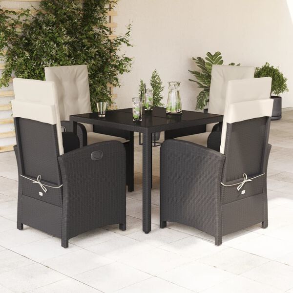 vidaXL 5 Piece Garden Dining Set with Cushions Black Poly Rattan