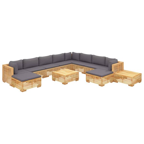 vidaXL 12 Piece Garden Lounge Set with Cushions Solid Teak Wood
