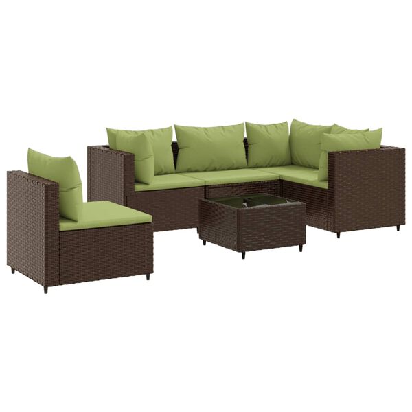 vidaXL 6 Piece Garden Lounge Set with Cushions Brown Poly Rattan