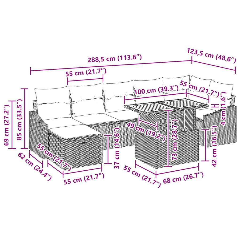 vidaXL 8 Piece Garden Sofa Set with Cushions Black Poly Rattan